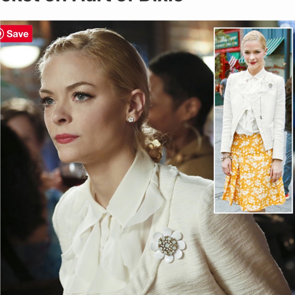 Akris Punto Yellow and White Skirt with Brooch Detail